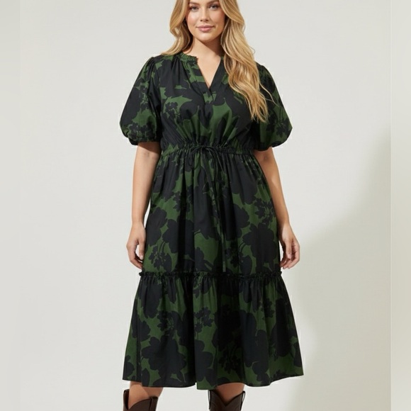 Sugarlips Green and Black Floral Midi Dress - Picture 2 of 9